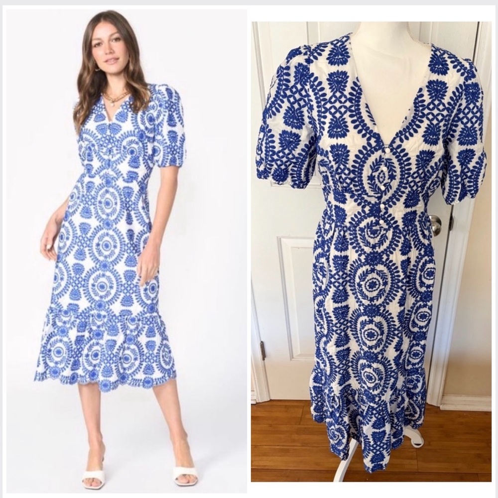 Adelyn Rae Blue and White Midi Dress